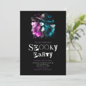 Hexenbogen Modernes Minimalistisches Halloween-Par Einladung (Stehend Vorderseite)