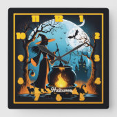 Hexenbrauen im Mondgestein Halloween-Wald Quadratische Wanduhr (Vorderseite)