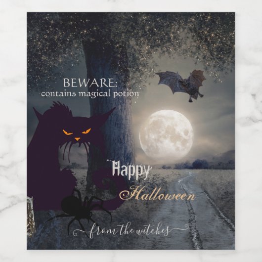 Hexenbrauen Spuk Halloween-Schwarzkatze Weinetikett (Einzelnes Label)