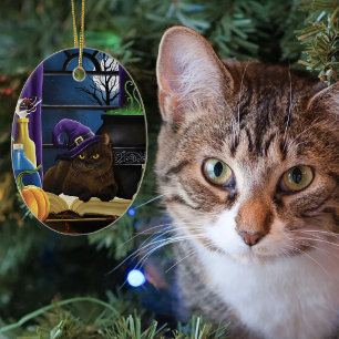 Hexenbraune Katzenmagie Lila Vollmond braut Keramik Ornament