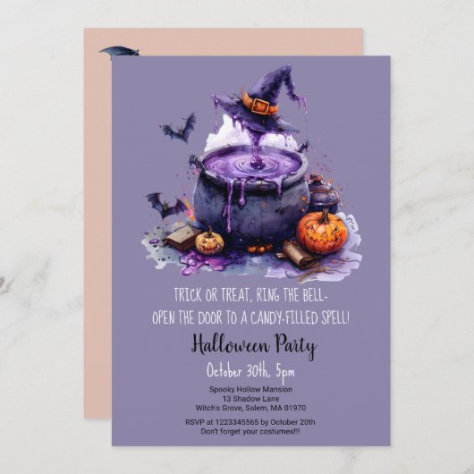 Hexenbrew-Trick oder Treat Pumpkins-Halloween-Part Einladung (Vorne/Hinten)