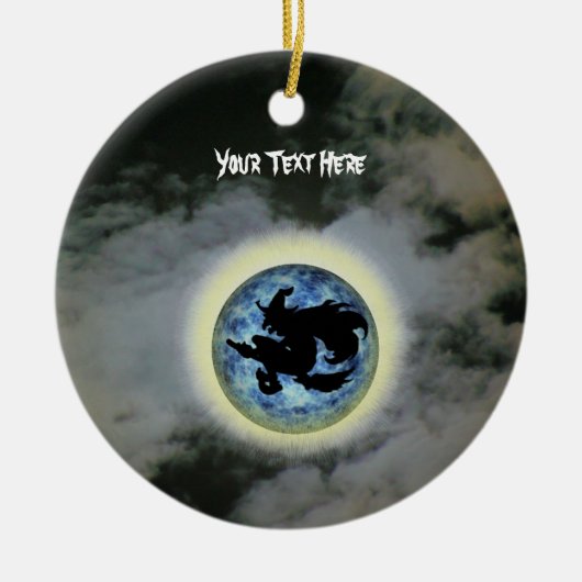 Hexenbroomstick Vollmond Halloween-Ornament Keramikornament (Vorne)