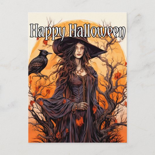 Hexendarstellung | Frohe Halloween Postkarte (Vorderseite)