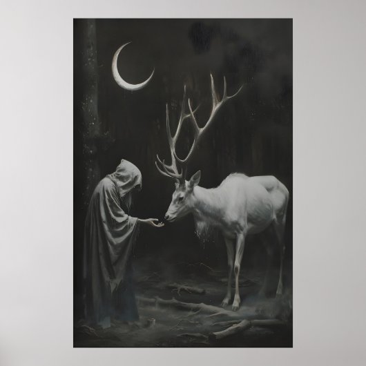 Hexender Hirsch Kunstprint, zunehmender Mond dunke Poster (Vorne)