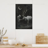 Hexender Hirsch Kunstprint, zunehmender Mond dunke Poster (Küche)