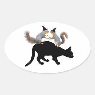 Hexeneichhörnchen auf schwarzen Katzenklebern Ovaler Aufkleber
