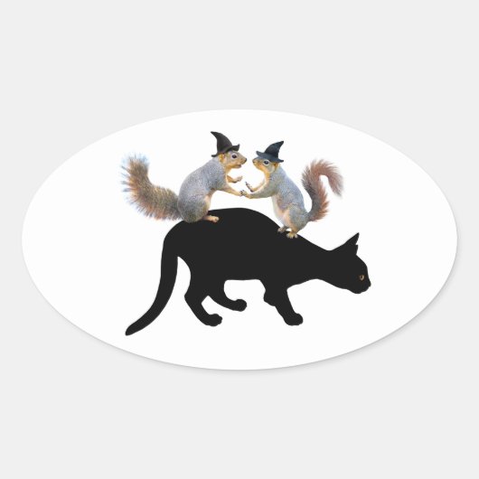 Hexeneichhörnchen auf schwarzen Katzenklebern Ovaler Aufkleber (Vorderseite)