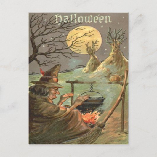 Hexenfeuer Cauldron Vollmond Nacht Postkarte (Vorderseite)