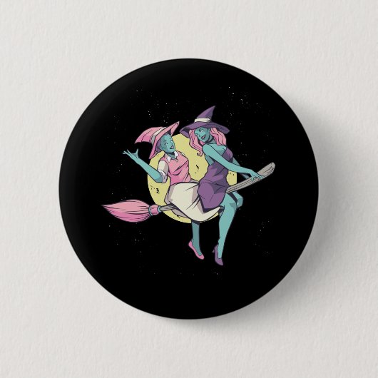 Hexenfliegender Besen Halloween-Design Button (Vorderseite)