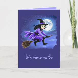 Hexenflug mit einem Besen - Wicca Halloween 1 Karte