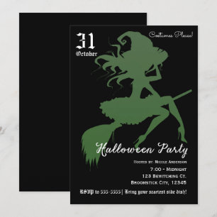 Hexenflugbesenparty zum Halloween Einladung