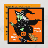 Hexenflying Halloween-Cartoon Einladung (Vorne/Hinten)