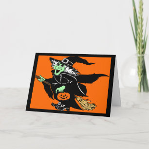 Hexenflying Halloween-Cartoon Karte