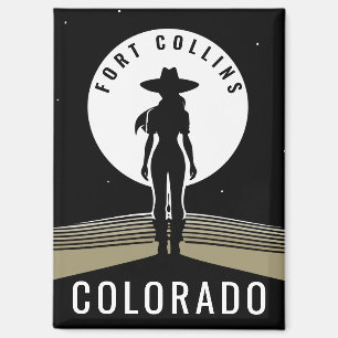 Hexenfrau Cowgirl Silhouette Vollmond Reise Magnet