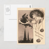 Hexenfrau Halbmond-Kürbisgesicht Postkarte (Vorne/Hinten)