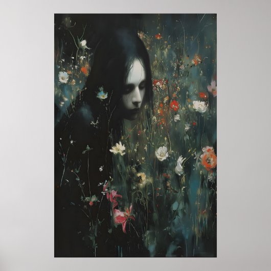 Hexenfrau Melancholisch Dunkle Blumen Wildblume Poster (Vorne)