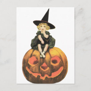 Hexenfrau Vintage Halloween Postkarte