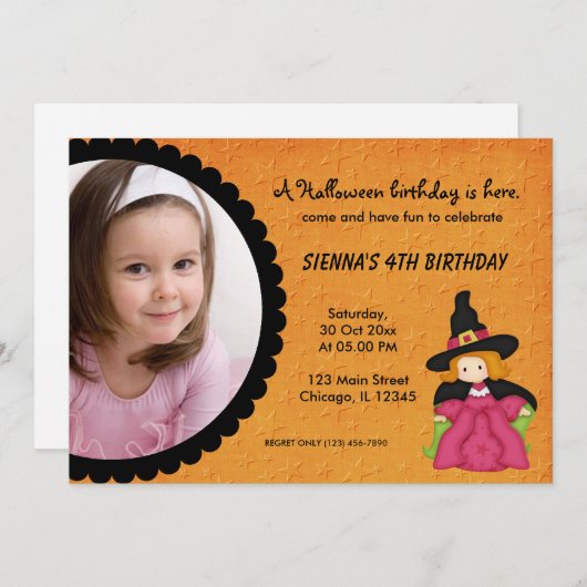 Hexengeburt (Orange) Einladung (Vorne/Hinten)