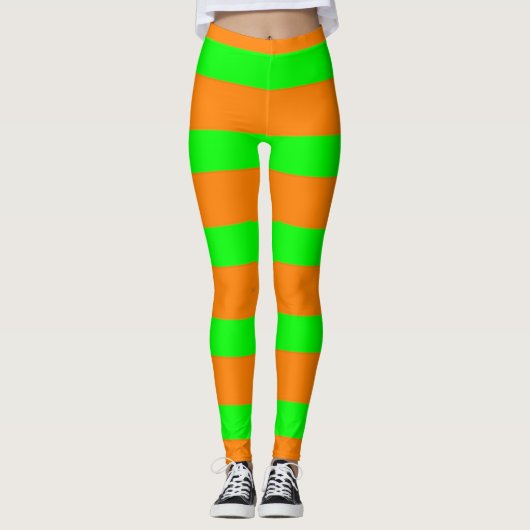 Hexengrün und Orangenmuster Leggings (Vorderseite)
