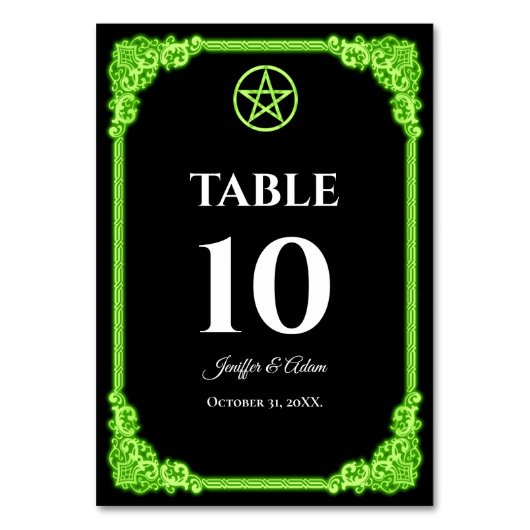 Hexengrüner Gothic-Hochzeitstisch Nummer Tischnummer (Vorderseite)