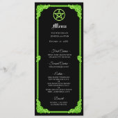 Hexengrünes Gothic-Hochzeitsmenü mit Glanz Menükarte (Vorderseite)