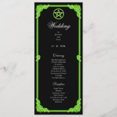Hexengrünes Gothic-Hochzeitsprogramm mit Leuchteff Menükarte (Vorderseite)