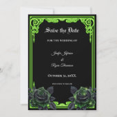 Hexenhaft grüner Glow Gothic Hochzeit Termin vorme Ankündigung (Vorderseite)