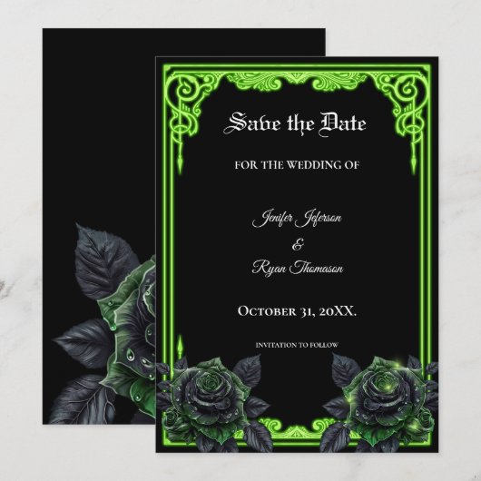 Hexenhaft grüner Glow Gothic Hochzeit Termin vorme Ankündigung (Vorne/Hinten)