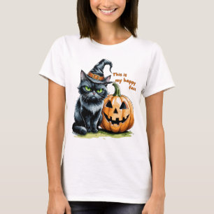 Hexenhaft schwarze Katze, gothischer Halloween-Kür T-Shirt