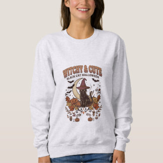 Hexenhaft süße schwarze Katze Vintage Halloween Sweatshirt