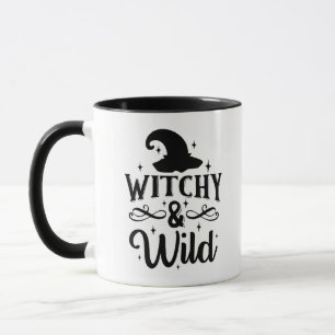 Hexenhaft und Wild Schwarz-Weiß Süß Halloween Tasse