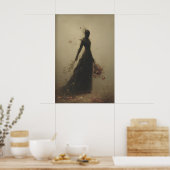 Hexenhafte Frauenfigur, die Blumen hält, löst sich Poster (Küche)