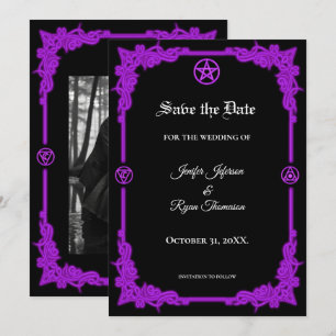 Hexenhafte lila Glow Gothic Hochzeit Terminankündi Ankündigung