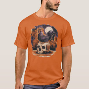 Hexenhafter Hahn auf Totenkopf Halloween Hexerei R T-Shirt
