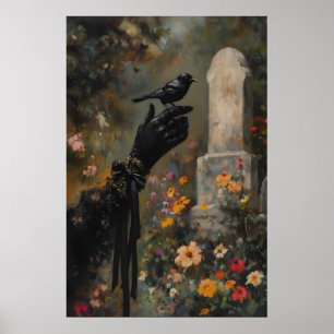 Hexenhafter Schwarzer Amsel-Fink Viktorianisch-Got Poster