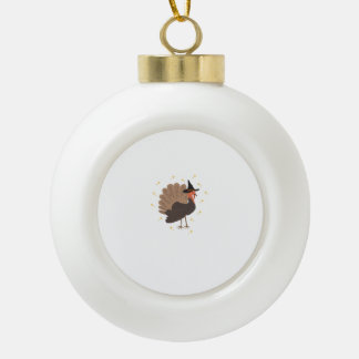 Hexenhafter Truthahn mit Hut und funkelnden Sterne Keramik Kugel-Ornament