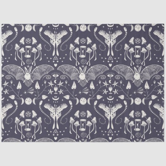 Hexenhaftes Halloween Naturemuster Mushrooms Moth Seidenpapier (Vorderseite)