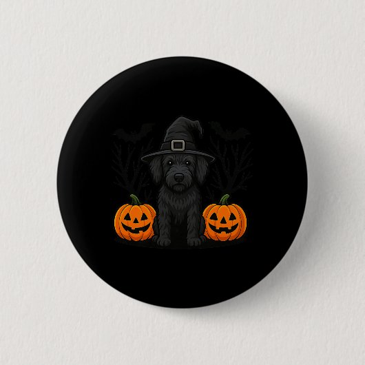 Hexenhaftes schwarzes Labradoodle-Hund Halloween G Button (Vorderseite)