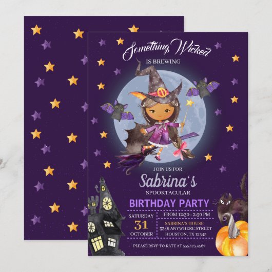 HexenHalloween-Kindergeburtstag-Party Einladung (Vorne/Hinten)