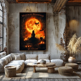 HexenHalloween mit Vollmond, Kerzen & Fledermäusen Poster