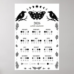 Hexenhandwerk-Motte-Krähe-Himmels-Mondkalender Poster