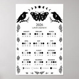 Hexenhandwerk-Motte-Krähe-Himmels-Mondkalender Poster