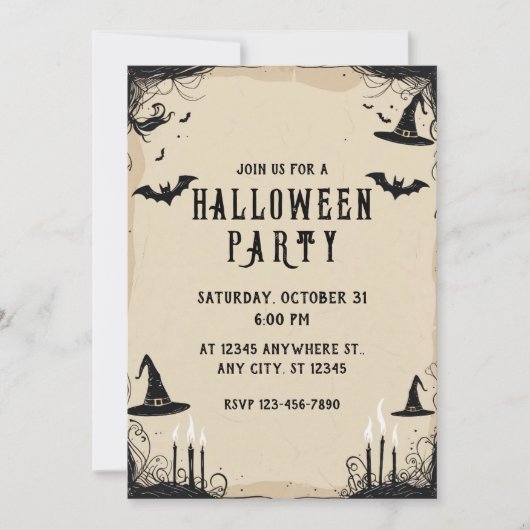 Hexenhats-Halloween-Party Einladung (Vorderseite)