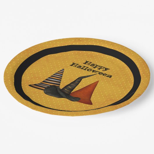 Hexenhats-Halloween-Party Pappteller (Schrägansicht)