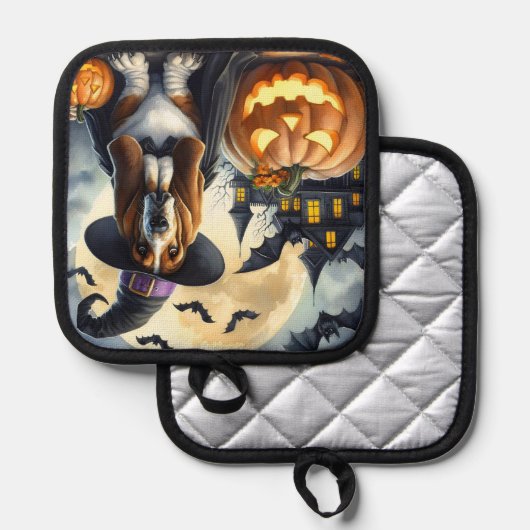 Hexenhund Halloween Pot Holder Topflappen (Vorderseite/Rückseite)