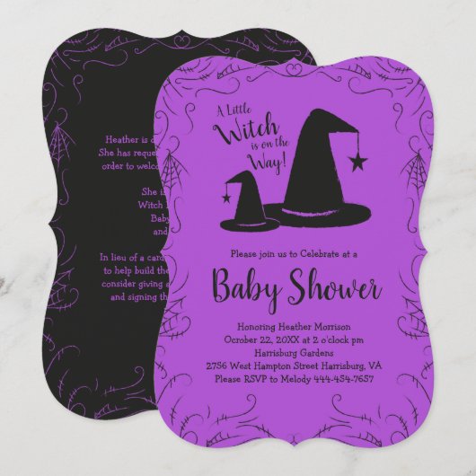 Hexenhut Baby Shower Halloween Einladung (Vorne/Hinten)