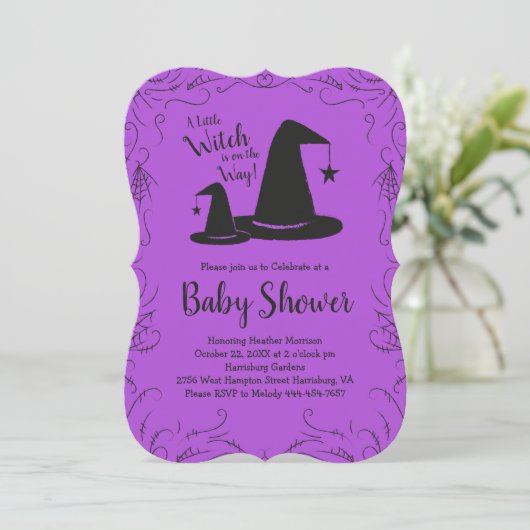 Hexenhut Baby Shower Halloween Einladung (Stehend Vorderseite)