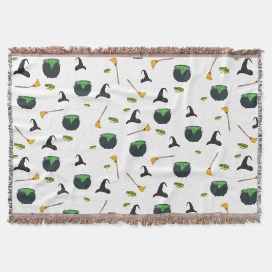 Hexenhut Broom Caldron Halloween Muster Decke (Vorderseite)