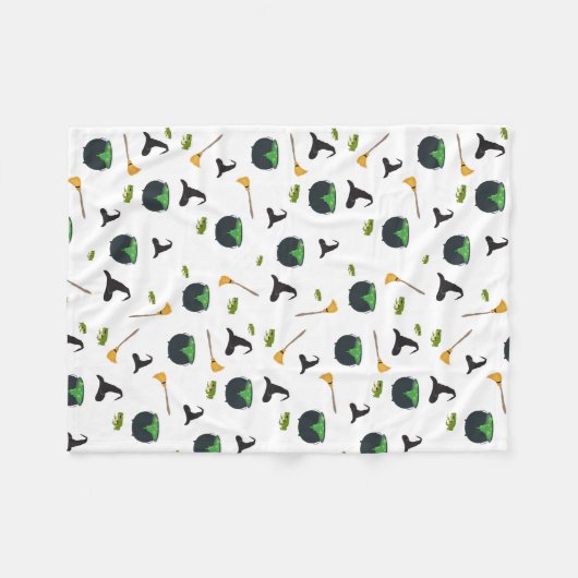 Hexenhut Broom Caldron Halloween Muster Fleecedecke (Vorderseite (Horizontal))