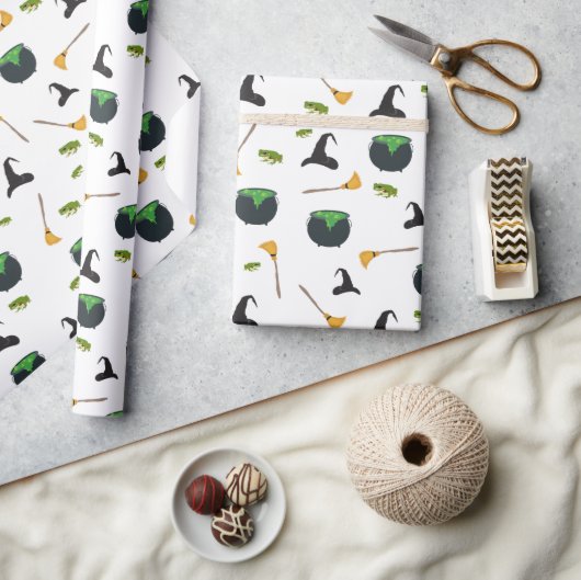 Hexenhut Broom Caldron Halloween Muster Geschenkpapier (Kunsthandwerk)